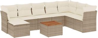 vidaXL Set De Sof&aacute;s De Jard&iacute;n 9 Pzas Con Cojines Rat&aacute;n Sint&eacute;tico Beige Vidaxl