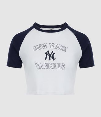 Sporty & Rich T-Shirt Yankees Arch Baby Baseball White Dark Navy, Collaboration Sporty & Rich x 47Brand