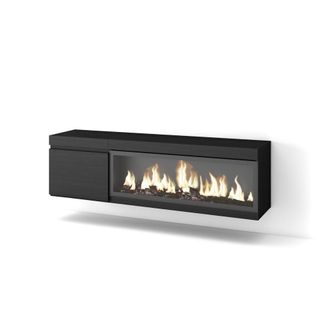 Skraut Home Mueble tv efecto madera negro 158x35x45cm chimenea efecto fuego