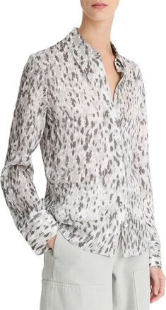 Vince Abstract Onyx Slim Fit Satin Silk Shirt