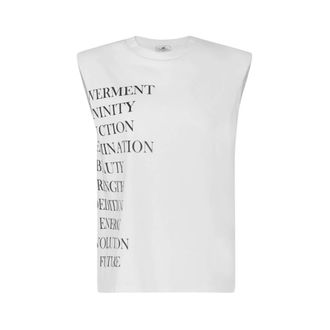 Elisabetta Franchi Sleeveless Tops, female, White, Size: M Jersey T-shirt with Lettering Print