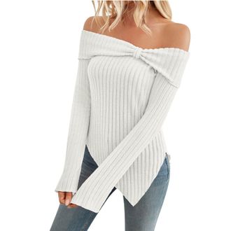 Generic My Orders Lightning Deals Today Winter Essentials for Women Women Sexy Off Shoulder Tops Ytk Slim Fit Long Sleeve Shirt Vintage Ribbed Knit Crop Tee X