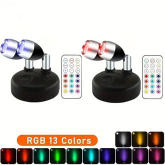 OEM Foco Led Rgb Inal&aacute;mbrico Con Mando A Distancia (13 Colores, Regulable) - Luz De Acento A Pilas Para Cuadros, Vitrinas Y Estanter&iacute;as, Cabezal Giratorio