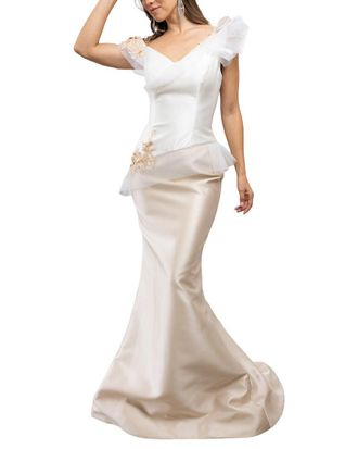 Terani Couture Solid Lace Applique Maxi Dress