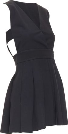 FAUSTO PUGLISI black crepe multi pleated cut out V neck mini dress IT38 XS