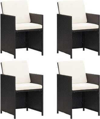 vidaXL Garden Dining Chairs with Cushions 4 pcs Black Poly Rattan vidaXL