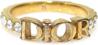 Dior Gold Metal Rhinestone Band Ring (Pre-Owned)
