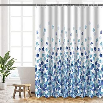 OEM Cortina De Ducha De Poli&eacute;ster De 180 X 180 Cm, Lavable, Con Dobladillo Con Peso Y 12 Anillas, Estampado De Burbujas Azules
