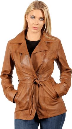 Infinity Womens Tan Nappa Leather Biker Jacket with Tie Belt 2XL