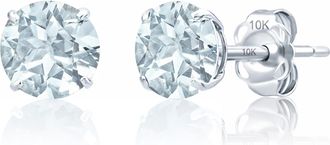 MAX + STONE 10k Yellow or White Gold 6mm Round Solitaire Gemstone Stud Earrings