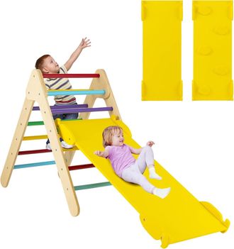 Costway Costway - 3 En 1 Tri&aacute;ngulo De Escalada Con Rampa Ajustable Para Escalar Y Deslizarse, Escalador Triangular De Madera, Juguetes Triangulares De Escalad
