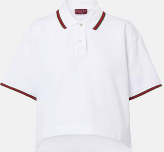 Gucci Polo cropped in piqué di cotone Web Stripe