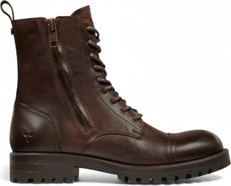 Windsor Smith Windsorsmith Mens Marron Brown Leather Military Combat Boots - Willem - Maroon - Size EU 41