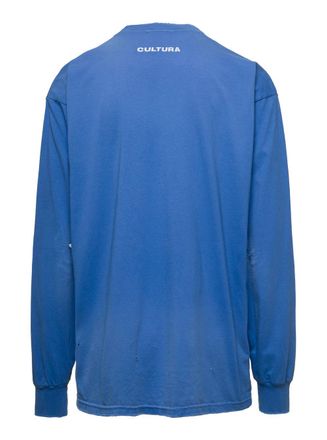 Cultura Mens Blue Crewneck Sweatshirt With Contrasting Print Jersey Sweatshirts Sweater