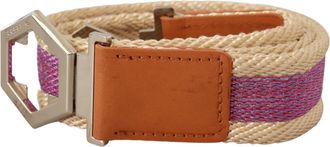 Gianfranco Ferre Vrouwenriem in veelkleurig leer met zilveren zeshoekige logogesp
