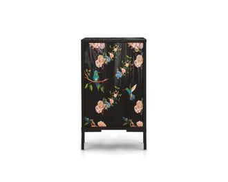 Really Nice Things Mesita de noche de MDF estampado floral fondo negro colibri