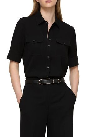 Lafayette 148 New York Finesse Crepe Button-Up Shirt in Black at Nordstrom, Size X-Small
