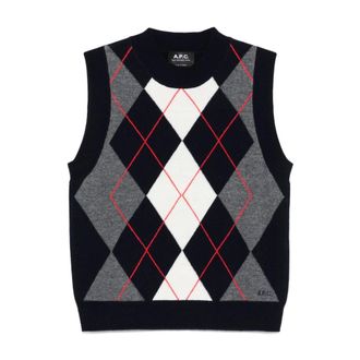 A.P.C. Round-neck Knitwear, female, Multicolor, XL, Blue Embroidered Logo Crew Neck Jumper