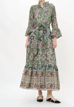 Oliphant Ruffle Collar Bell Maxi Dress In Matera Green