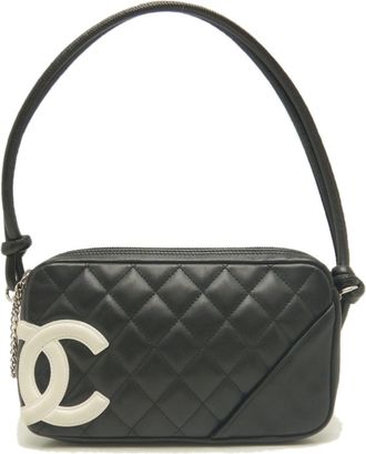 Chanel Ligne Cambon Black White Leather Pouch (Pre-Owned)