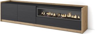 Skraut Home Skraut Home - Mueble Tv, Televisi&oacute;n, 207x37x50cm, Para Tv Hasta 80, Chimenea El&eacute;ctrica, Negro Y Roble