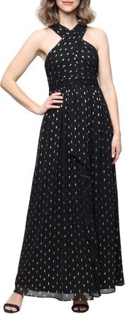 S.L. Fashions Foil Printed Chiffon Halter Maxi Dress in Black at Nordstrom, Size 16