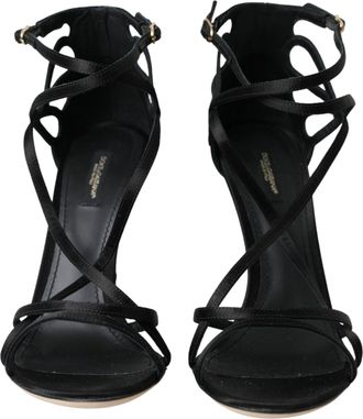 Dolce & Gabbana Black Keira Satin Heels Sandals Womens Shoes (Pre-Owned)