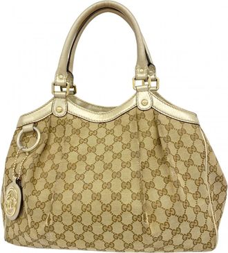 Gucci Beige Brown Canvas Tote Bag (Pre-Owned)