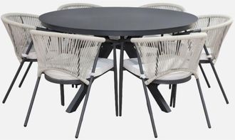 Sweeek Set Mesa De Jard&iacute;n Redonda De Aluminio Y Vidrio, 6 Asientos