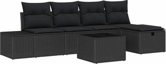 vidaXL Conjunto De Sof&aacute; De Jard&iacute;n Con Coj&iacute;n 6 Pcs Negro Polirat&aacute;n Vidaxl