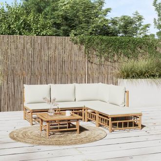 vidaXL Set De Muebles De Jard&iacute;n 6 Piezas Bamb&uacute; Y Cojines Blanco Crema Vidaxl