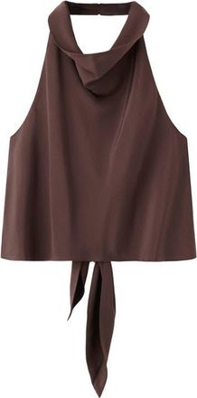 Mango Drape Halter Crop Top in Brown at Nordstrom, Size Medium