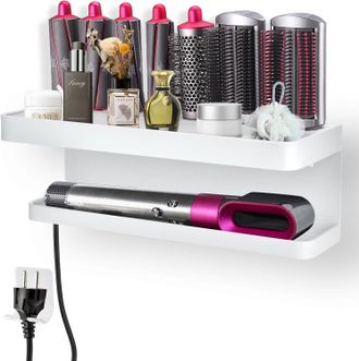 OEM Soporte De Pared Blanco 2 En 1 Sin Necesidad De Taladrar Para Dyson Airwrap, Almacenamiento Elegante Y Funcional