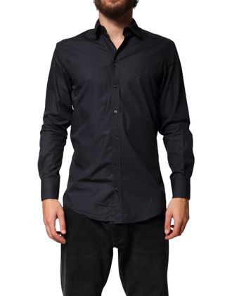 Dolce & Gabbana Black Cotton Long Sleeves Dress Formal Mens Shirt