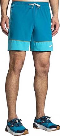 Brooks Mens High Point 7 2-In-1 Running Short In Hyper Blue/mist/pacific