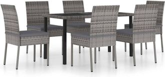 vidaXL 7 Piece Outdoor Dining Set with Cushions Poly Rattan Grey vidaXL