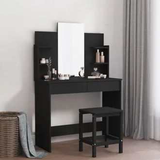 Berkfield Home Dressing Table with Mirror Black 96x39x142 cm | Size: 96 x 39 x 142 cm