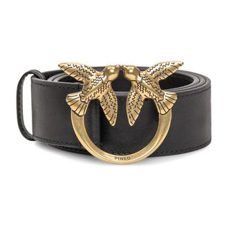 Pinko Love Birds Hoge Leren Riem 4cm - Dames - Riemen - Zwart - XS - Leer - Accessoires