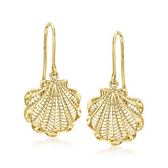 Ross-Simons Italian 14kt Yellow Gold Scallop Seashell Drop Earrings