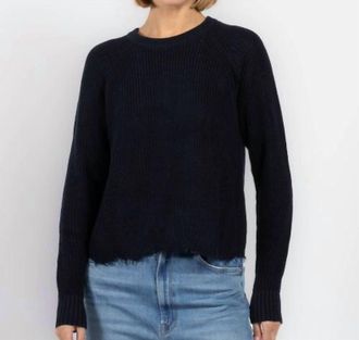 Autumn Cashmere Distressed Scallop Shaker Sweater In Navy Blue