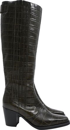 Ganni Ganni Western Knee High Boots in Green Leather