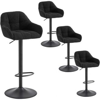 Woltu Woltu - Juego De 4 Taburetes De Bar Charlotte Con Reposabrazos Y Asiento De Pana Y Chenilla Negra