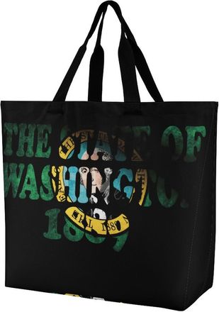 Generic Flag of Washington Large Reusable Shopping Bag Lightweight Foldable Tote Bags Washable Shoulder Handbag