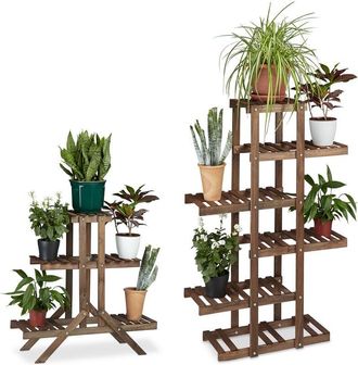 Relaxdays Relaxdays - 2x plant stand set, flower rack, plant shelf, tiered display, flower display, multi-tiered, 5 tiers, wooden