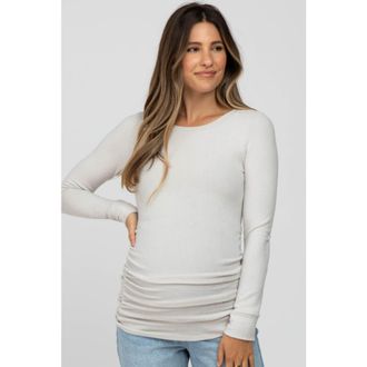Pinkblush Soft Knit Ruched Maternity Top in Cream at Nordstrom, Size X-Large