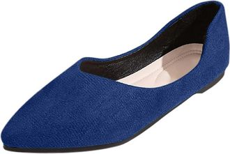 Generic Womens Ballet Flats Pointed Toe Casual Pumps Stylish Solid Color Breathable Versatile Comfortable Slip On Flats Shoes Work Office Blue