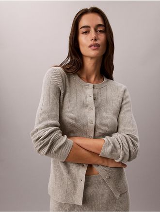 Calvin Klein Jeans Calvin Klein Womens Smooth Cotton Rib Cardigan Sweater - Grey - XL