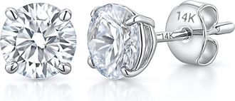 MAX + STONE 14k Yellow or White Gold Solitaire Round Cubic Zirconia Stud Earrings 3.5mmto8mm