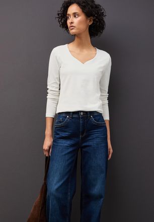 Street One Langarmshirt STREET ONE, Damen, Gr. 42, sanftes wei&szlig;, Jersey, Obermaterial: 95% Baumwolle, 5% Elasthan. Futter: 95% Baumwolle, 5% Elasthan, unifarben,