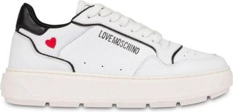Love Moschino Witte platte schoenen met logo hart - Dames - Sneakers - Wit - 39 EU - Leer - Schoenen